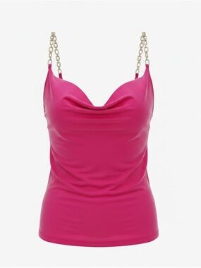 Fuchsia Chain-Strap Cowl Neck Women's Top